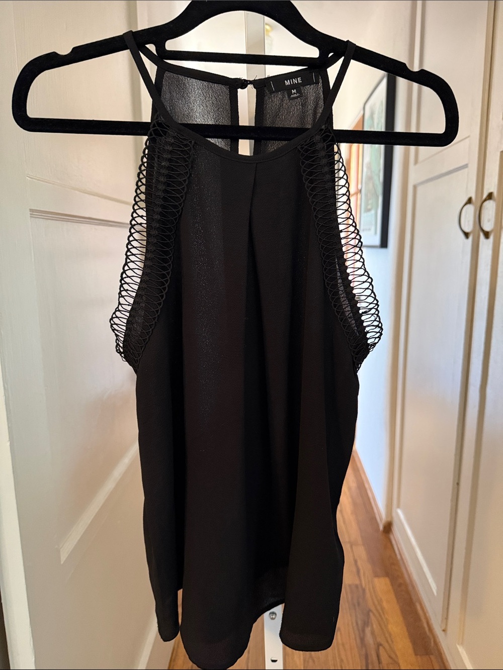 MINE Black Crochet-Trim Halter Camisole - Picture 2 of 7